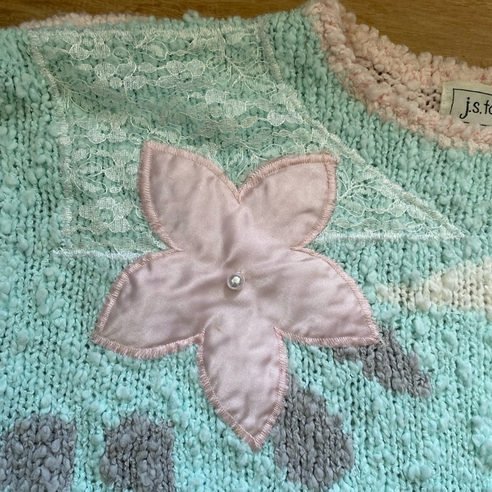 Vintage 80s 90s J.S. Fashion Pastel Chunky Knit Floral Sweater Medium Large - Picture 3 of 15